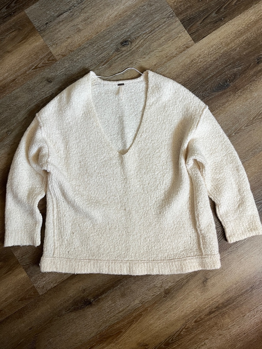Free People Bouclé V-Neck Sweater in Cream, large